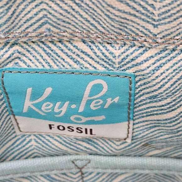 EUC FOSSIL KEY PER COATED CANVAS LIGHT BLUE TOTE / SHOULDER BAG LARGE - Picture 9 of 16